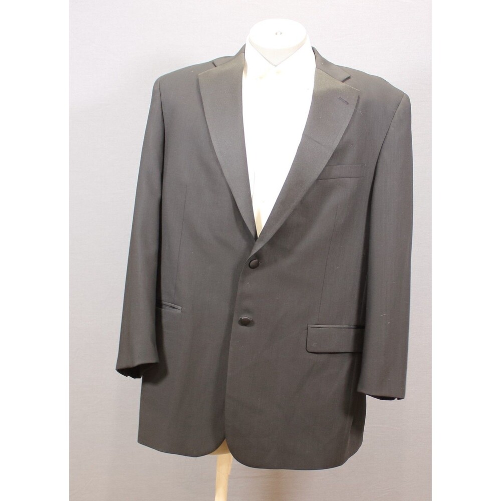 Calvin Klein Tuxedo 2 Pc Suit Mens Black 2 Btn Wool 46L Flat Front 42" Waist - Picture 3 of 11